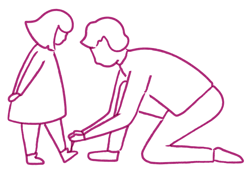 Illustration of person tying shoelaces for a child