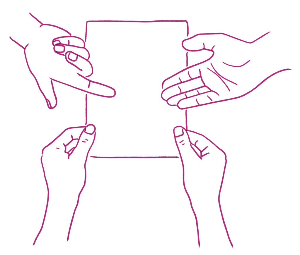 Illustration of hands pointing at policy paper